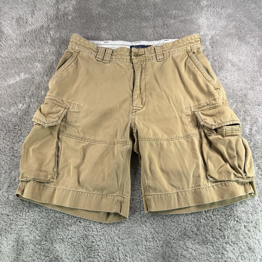 Polo Ralph Lauren Mens 35 Khaki Cargo Shorts 9” Inseam Cotton Military Utility